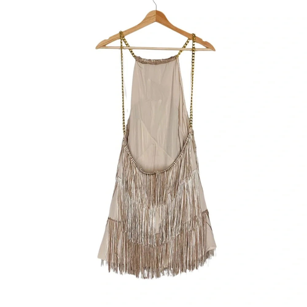 ASOS DESIGN Layered Fringe Tassel Mini Dress Chain Strap Showgirl Vibes Size 12 - Picture 7 of 15